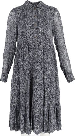 Ganni Ganni Midi Floral Print Tiered Long Sleeve Dress in Multicolor Viscose