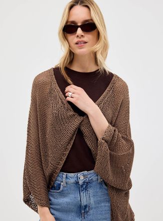 Contemporaine Womens Crossover-neckline crochet-effect open sweater Exclusive collection from Italy
