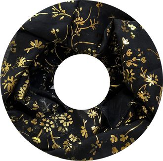 Lina & Lily Floral Gold Foil Womens Snood Scarf Lightweight (Black)