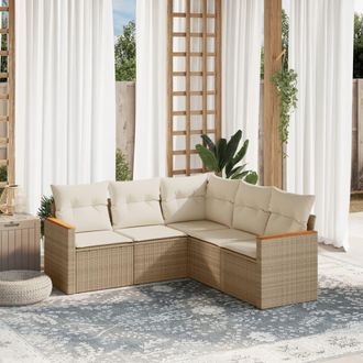 vidaXL Vidaxl - Juego De Sof&aacute;s Jard&iacute;n Con Cojines 5 Pzas Rat&aacute;n Sint&eacute;tico Beige