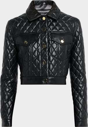 Alice & Olivia Chloe Quilted Vegan Leather Cropped Jacket