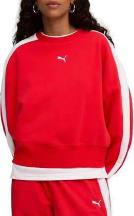 Puma T7 Oversize Crewneck Sweatshirt in For All Time Red at Nordstrom, Size X-Small