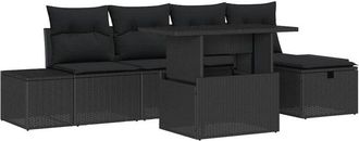 vidaXL Conjunto De Sof&aacute; De Jard&iacute;n 6 Pcs Negro Rat&aacute;n Sint&eacute;tico Vidaxl