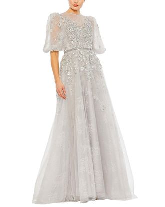 Mac Duggal Embellished Puff Sleeve A-Line Gown
