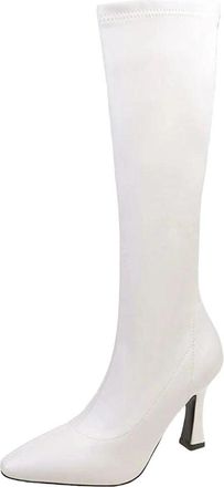 Generic Womens Genuine Leather Knight Boots Thick Heel Slip On Long Shoes