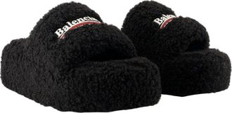 Balenciaga Womens Shearling Platform Slipper Black