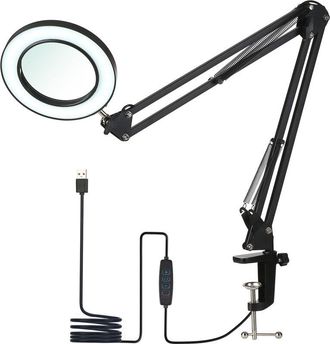 OEM Lampara De Mesa - Lupa 8x - Led 1200 Lm - 3 Temperaturas De Color - 10 Niveles De Brillo - Pinza De Escritorio - 1 Unidad
