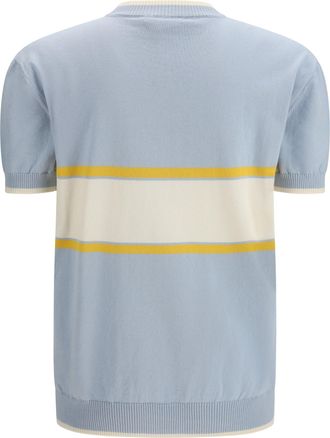 GCDS Mens Logo Script Crewneck With Short Sleeves Pale Blue-Yellow Cotton T-Shirts Blue/yellow And Polos
