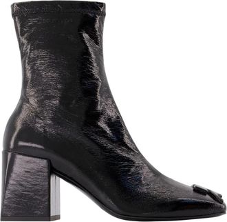 Courr&egrave;ges Reedition Vinyl Enkellaarsjes - Dames - Laarzen met Hak - Zwart - 38 EU - Katoen - Schoenen