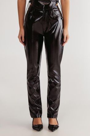 NASTY GAL Distressed High Waisted Vinyl Pants in Black at Nordstrom, Size 14