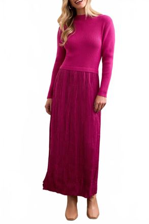 Tribal Long Sleeve Twofer Maxi Dress With Lining In Pink Flambe