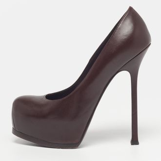 Saint Laurent Saint Laurent Tribtoo Size 37.5 Brown Leather Platform Pumps
