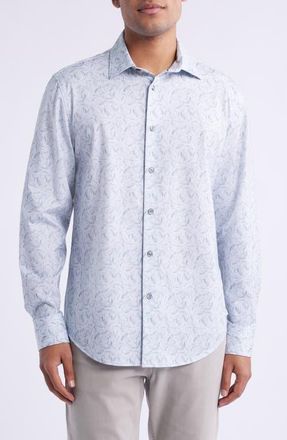 Bugatchi James OoohCotton Feather Print Button-Up Shirt in Mint at Nordstrom, Size Xxx-Large