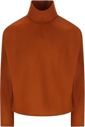 Saint Laurent Tops, Dames, Bruin, L, High Neck Long Sleeve Top