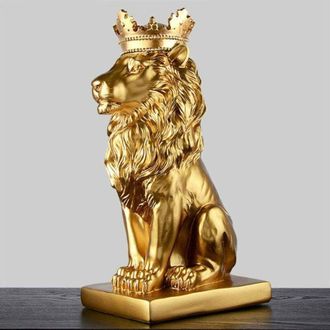 Gabrielle 4 Colori Creativi Corona Leone Dorato Statua Animale Figura Resina Moderna Nero/Bianco Decorazione Scultura Artigianato Ufficio Casa, Oro