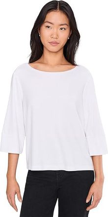 Michael Stars Rosalynn Wide Sleeve Boatneck Top Womens Clothing White : LG (US 8-10), Cotton/Modal/Spandex