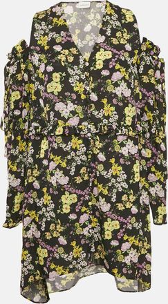 Magda Butrym Black Floral Print Silk Cold-Shoulder Short Dress