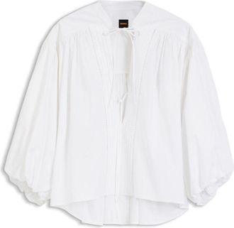BOSS Relaxed-fit cotton-poplin blouse with balloon sleeves