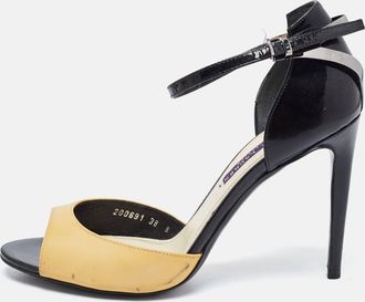 Ralph Lauren Collection Black/yellow Patent Leather Peep Toe Sandals