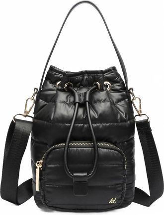 Like Dreams Womens Lucky Quilted Puffer Bucket Crossbody Bag In Black