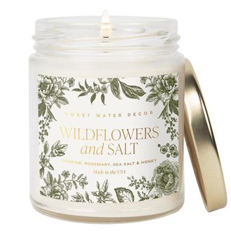 Sweet Water Decor 9oz Clear Jar Glass Candle - Patterned Label in Wildflowers And Salt at Nordstrom