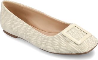 Journee Collection Zimia Square Buckle Flat in Bone Lizard at Nordstrom Rack, Size 6.5