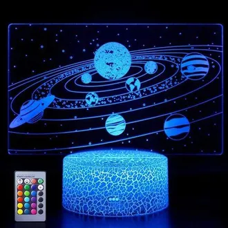 OEM L&aacute;mpara De Noche Con Dise&ntilde;o De Sistema Solar Para Ni&ntilde;os, Luz Led Con Ilusi&oacute;n 3d Para Guarder&iacute;a, Control Remoto, 7 Colores Regulables, Regalos De Navid