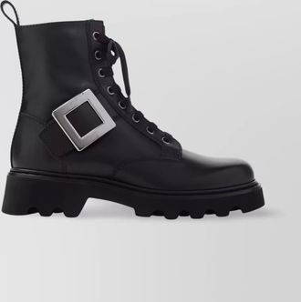 Roger Vivier strap buckle leather boots with round toe