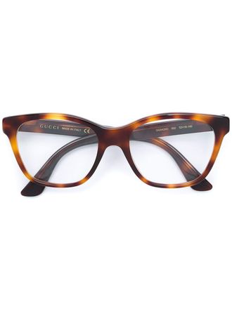 Gucci crystal-embellished square-frame glasses - women - Crystal/Acetate - 52 - Brown