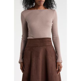 Renee C Long Sleeve Ribbed Top in Mocha at Nordstrom Rack, Size X-Large