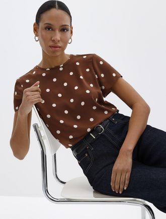 Contemporaine Womens Cap-sleeve polka dot satiny blouse