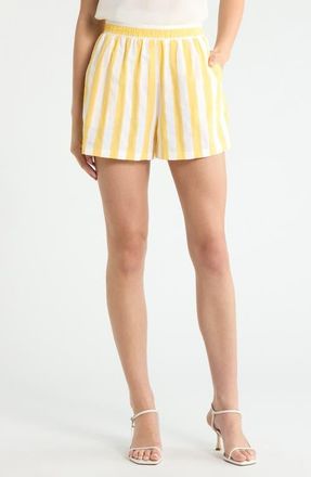 Sugarlips Fays Stripe Tayler Smocked Shorts in Yellow-Wht at Nordstrom, Size Medium
