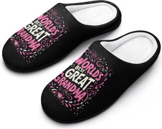 Generic Worlds Best Great Grandma Slippers Men Winter Warm Cotton Anti-Slip Indoor Slip-Ons House Shoes