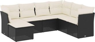 vidaXL Vidaxl - Set De Comedor De Jard&iacute;n 7 Pzas Y Cojines Rat&aacute;n Sint&eacute;tico Negro