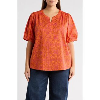 Sugarlips Debary Floral Print Top in Flame-Orange at Nordstrom, Size 1X