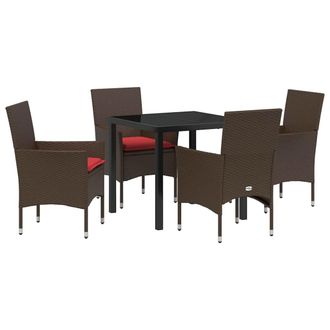 vidaXL Juego De Mesa Y Sillas Con Coj&iacute;n 5 Pcs Marr&oacute;n Rat&aacute;n Sint&eacute;tico Vidaxl