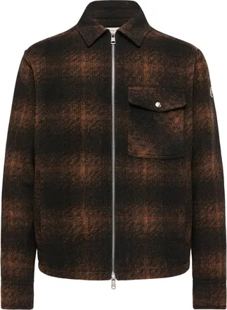 Moncler Moncler Check Jersey Zip-up Shirt, Men, Brown, Size: 3xl