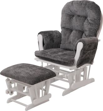 Hhg Sill&oacute;n Relax Hhg 009, Mecedora Con Taburete Tejido Chenilla (465g/m&sup2;) Oeko-tex, Gris Oscuro, Armaz&oacute;n Blanco