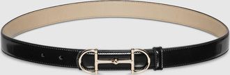 Gucci Reversible Thin Belt With Horsebit, Black, Leather