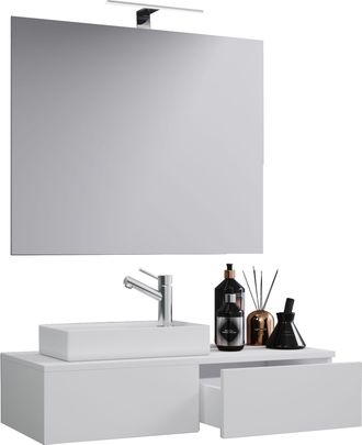 ebuy24 Ebuy24 - Set Vcm De 3 Piezas Lavadero Para Invitados Wc Ba&ntilde;o De Invitados Con Espejo Wc De Lavabo Muebles De Ba&ntilde;o Juego De Ba&ntilde;o - Gudas Sp (blanco)