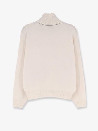 Brunello Cucinelli Womens Cashmere Turtleneck With Monili Detail White Sweater