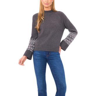 Halogen Fair Isle Accent Mock Neck Sweater in Smokey Black at Nordstrom Rack, Size X-Large
