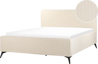 Beliani Cama De Pana 160 X 200 Cl&aacute;sico Minimalista Cabecero Patas De Metal Negras Dormitorio Beige Valognes