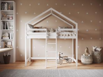 Flair Nook House Mid Sleeper Bed in White | Size: Single
