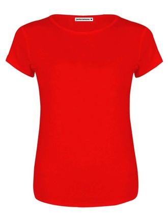 Janisramone Womens Ladies New Plain Short Sleeve Casual Jersey Round Neck Basic T-Shirt Summer Tee Top Red