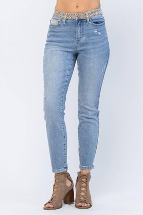 Judy Blue High Waist Slim Fit Jeans In Light Wash/cheetah Camo