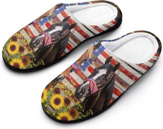 Generic Horse Sunflower U.S. Flag Funny Mens Cotton Slippers Soft Non-Slip Rubber Sole House Slipper Indoor Outdoor