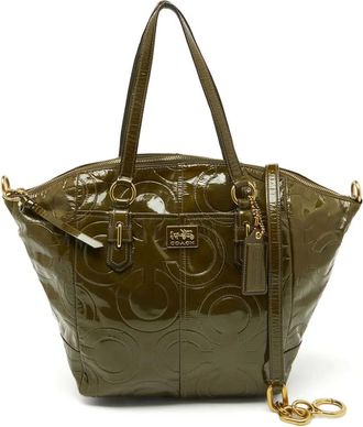 Coach Borsa tote in pelle verniciata con logo goffrato - Verde