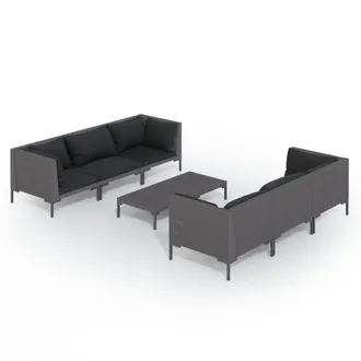vidaXL Sof&aacute;s De Jard&iacute;n 7 Piezas Y Cojines Rat&aacute;n Sint&eacute;tico Gris Oscuro Vidaxl