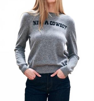 JUMPER 1234 Kiss A Cowboy Crew Sweater In Mid Grey/black